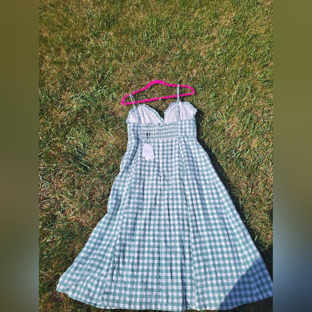 English Factory Blue and White Gingham Midi Dress - Picture 2 of 4
